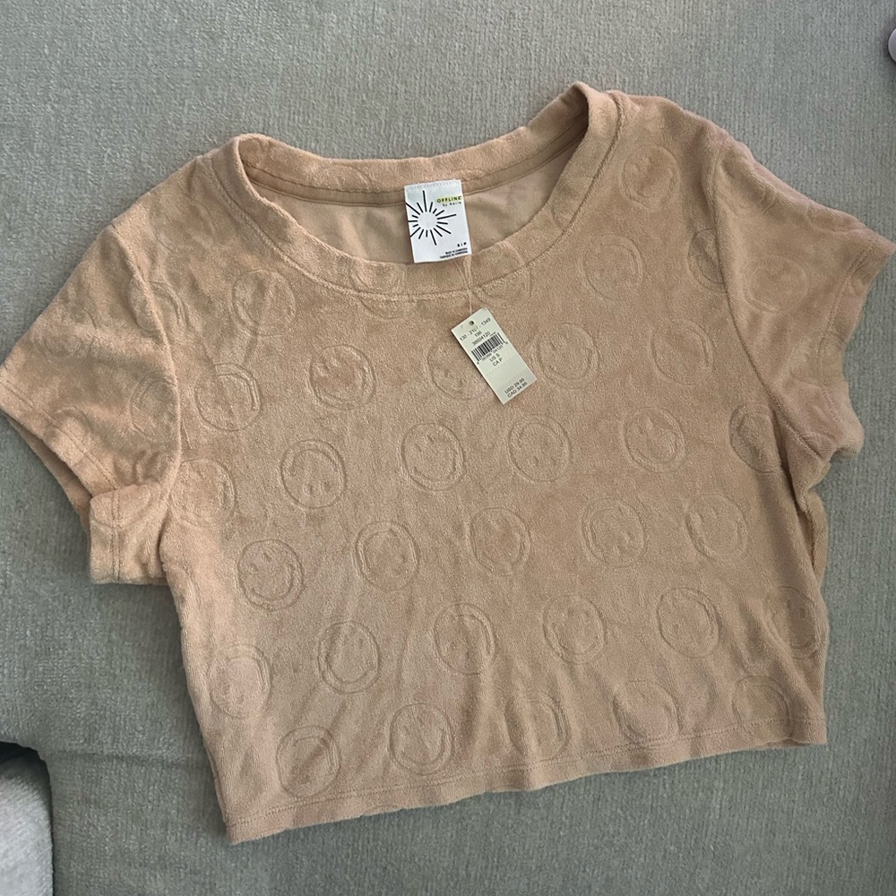 aerie Short Sleeve Textured Crewneck Tee in Light Beige